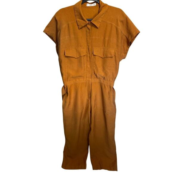 Mango Lyocell Jumpsuit With Belt Straight Leg Utility Pockets Mustard Size XXL - Picture 4 of 13